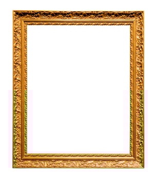 old vertical yellow wooden picture frame isolated photo