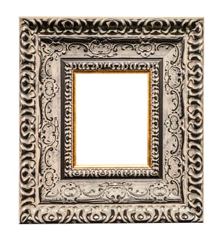 very wide carved silver picture frame isolated photo
