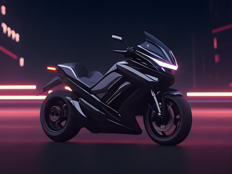 Futuristic concept motorbike in city background. photo