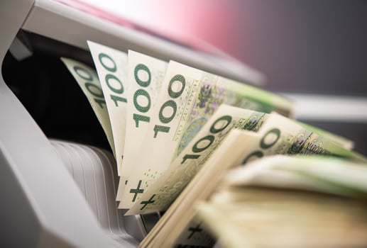 Banknote Counter Machine Calculates Amount Of Money. photo