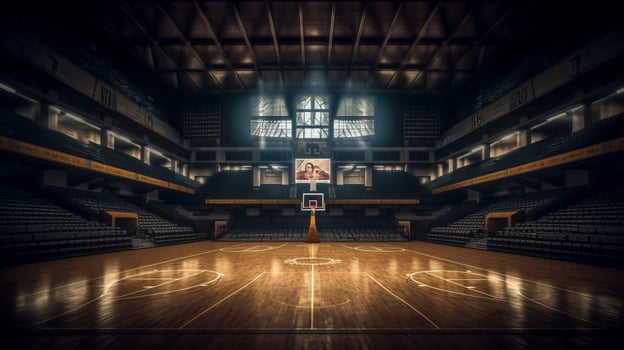 Illuminated basketball stadium. Illustration photo