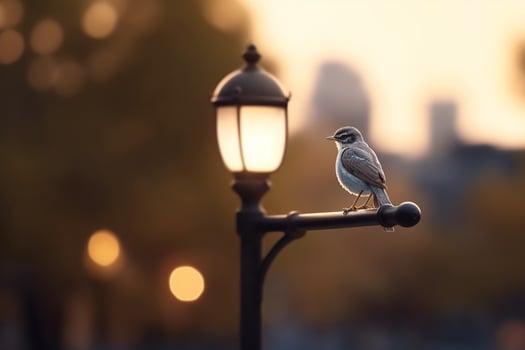 Urban Wildlife Majestic Bird on a City Lamp Post at Dusk photo
