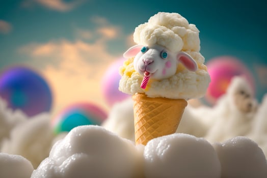 Fluffy Sheep in an Ice Cream Wonderland with Cotton Candy Clouds photo