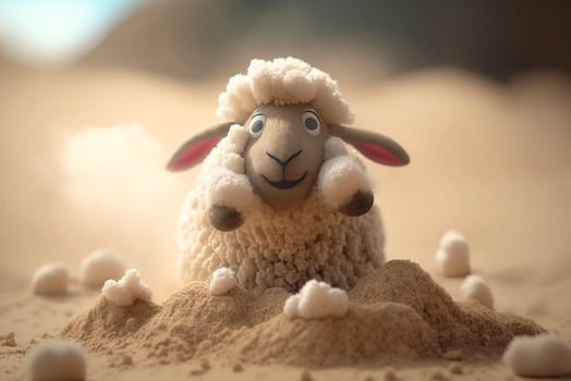 Cute Little Sheep Playing in the Sand on the Beach photo