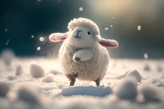 Joyful and Cute Sheep Having Fun in the Snow During a Frosty Winter photo