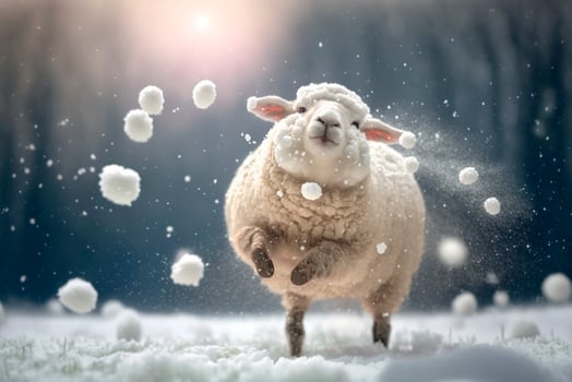 Joyful and Cute Sheep Having Fun in the Snow During a Frosty Winter photo