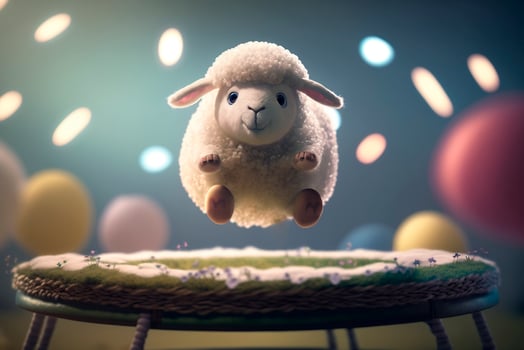 Jumping for Joy Cute Little Sheep Bouncing on a Trampoline photo