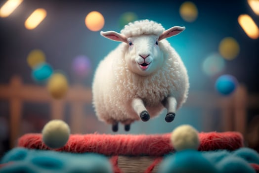 Jumping for Joy Cute Little Sheep Bouncing on a Trampoline photo