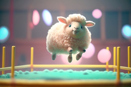 Jumping for Joy Cute Little Sheep Bouncing on a Trampoline photo