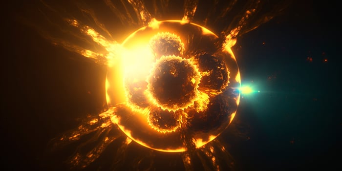 Close up sun with bursting solar flares illustration photo