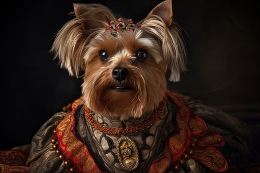 . . Painting of a Yorkshire terrier in renaissance clothing realistic illustration. Vintage retro elite vibe. Graphic Art photo