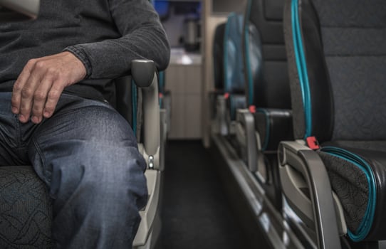 One Passenger Inside Modern Coach Bus photo