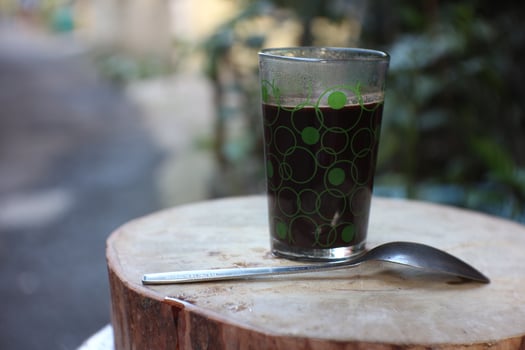 black coffee with transparent glass cup. photo