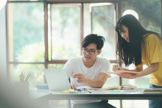 An asian students are reading books and study, Tutoring together. photo