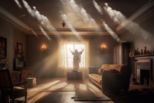 Ascension day of jesus christ or resurrection day of son of god. Good friday. Ascension day concept in living room by photo