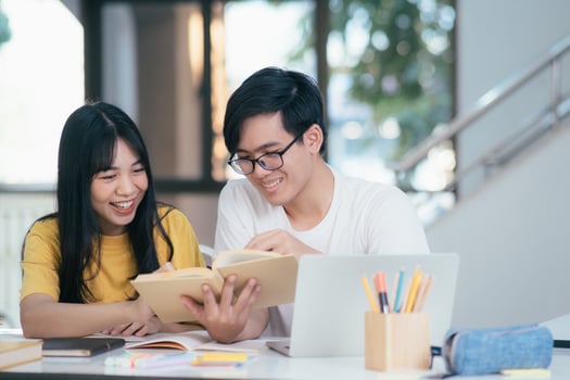 An asian students are reading books and study, Tutoring together. photo