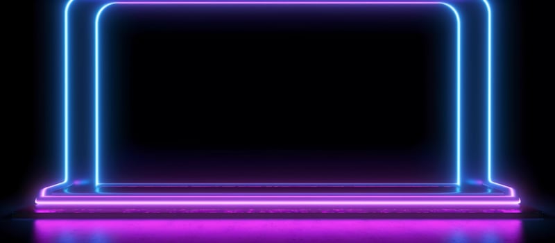 striking design features a unique combination of blue and purple neon lights against a black background, with reflective concrete adding a touch of texture and depth photo