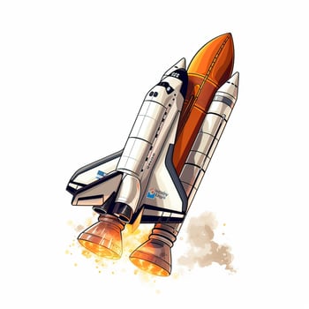 Cartoon rocket space ship take off, isolated illustration. spaceship icon logo. . photo