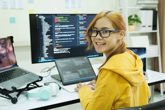 Programmer is coding and programming software. photo