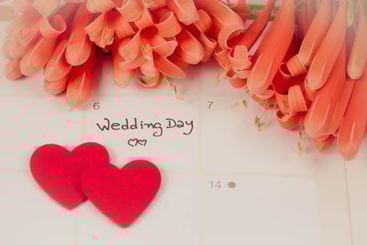 Reminder Wedding day in calendar planning with color photo