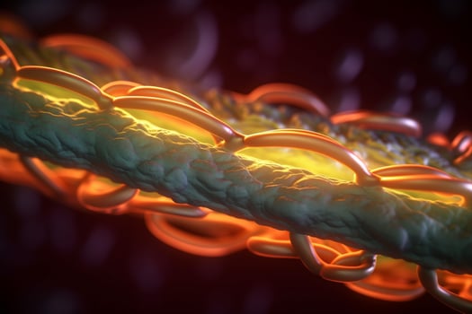 Vibrant 3D Illustration of Microscopic Muscle Fiber Contraction photo