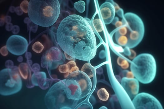 Colorful 3D Illustration of Biochemical Process of Cellular Respiration at Microscopic Scale photo