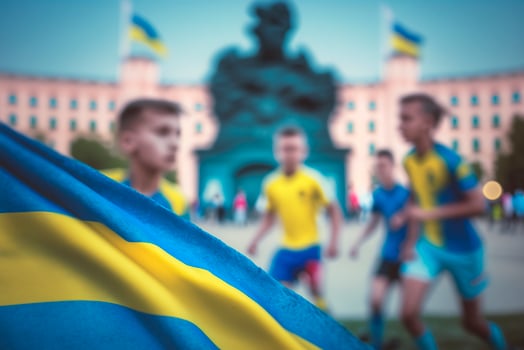 Ukrainian Flag-Waving Kids at Public Squares A Symbol of Freedom photo