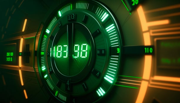 Chronometer of the Future Alien Symbols on Digital Display of Time Capsule During Time Travel photo