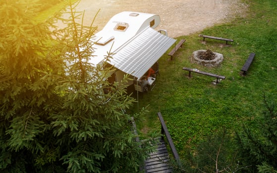 Aerial Photo of Family Camping in Their Modern Camper Van