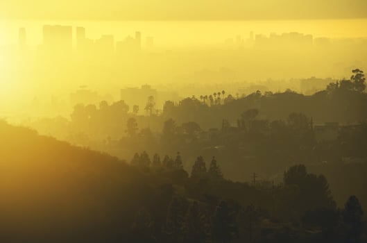 California West Hollywood and Santa Monica Foggy Hills Panorama photo