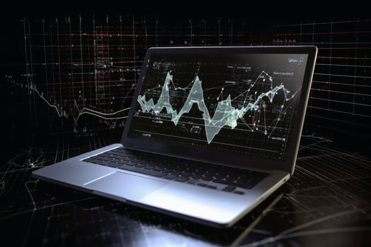 A Laptop and analytical data digital art created with technology. photo