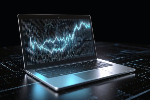 A Laptop and analytical data digital art created with technology. photo