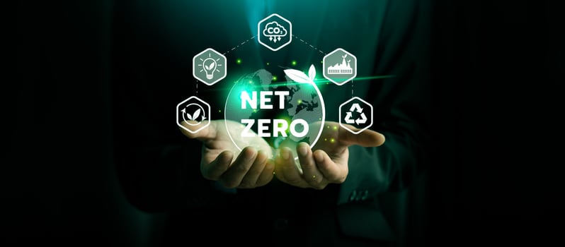 Net zero greenhouse gas emissions target.climate neutral long term strategy.No toxic gases, implementing carbon capture and storage technologies. sustainable future. Net zero by 2050 photo