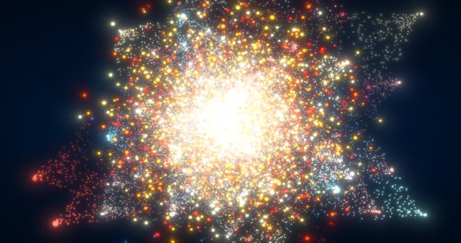 Abstract glowing energy explosion fiery whirlwind fireworks from magic particles abstract background photo
