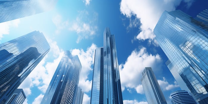 The skyscrapers are in the business zone at daytime with blue sky and . photo