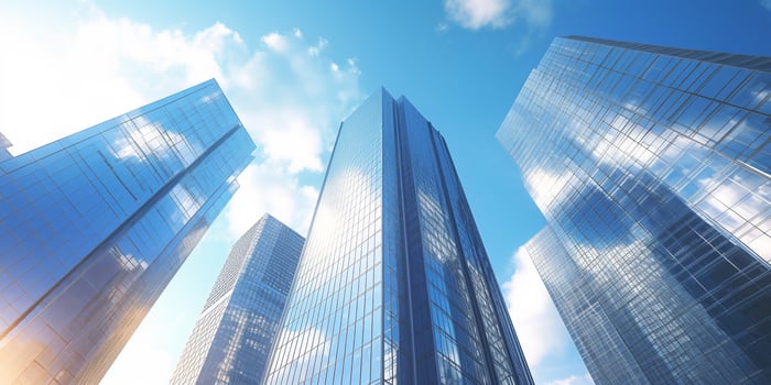 The skyscrapers are in the business zone at daytime with blue sky and . photo