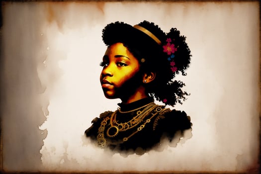 Black History month. An illustration of a little black girl. Silhouette. Watercolor paint. photo