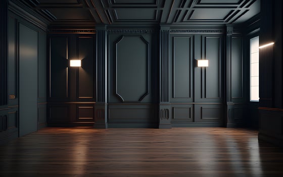 Empty black room interior with black walls and floor. 3d rendering photo