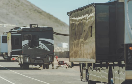 RV Motorhomes Camping Next to California Pacific Shoreline. photo