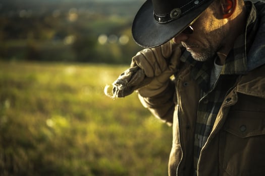 Pensive Cowboy Rancher Profile Outdoor Portrait photo
