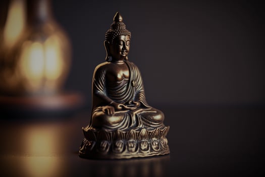 A thai buddha statue sits and meditating at buddhist temple. Ancient thailand buddha face. Background for vesak festival celebration. Vesak day concept. Vesak celebration day greetings by photo