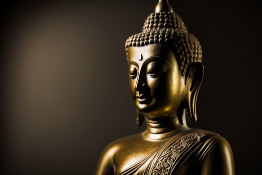 A thai buddha statue sits and meditating at buddhist temple. Ancient thailand buddha face. Background for vesak festival celebration. Vesak day concept. Vesak celebration day greetings by photo