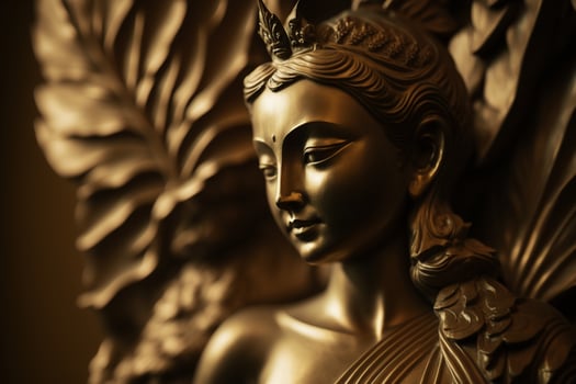 A thai buddha statue sits and meditating at buddhist temple. Ancient thailand buddha face. Background for vesak festival celebration. Vesak day concept. Vesak celebration day greetings by photo