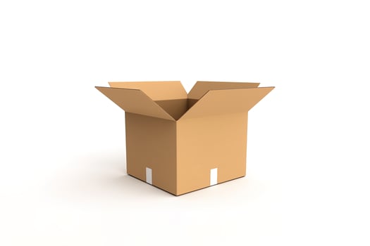 Cardboard box with opened cover isolated on white background. photo