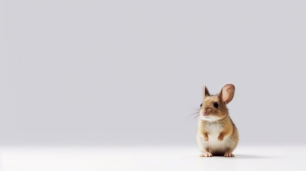 A hamster sits on a table with a white background - photo