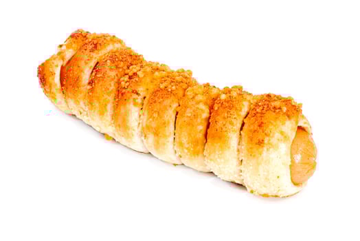 Cheese bread and transparent filling on white background photo
