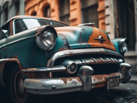 Fragments of an old car created with technology photo