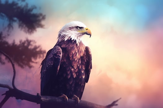Majestic Eagle perched on Branch during Pastel Sunrise photo