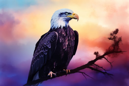 Majestic Eagle perched on Branch during Pastel Sunrise photo