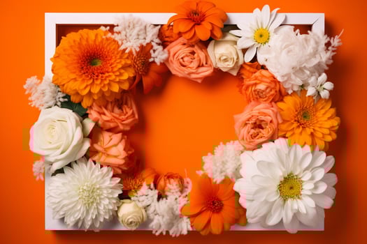 Framed Orange and White Floral Blossoms on a Vibrant Orange Background photo